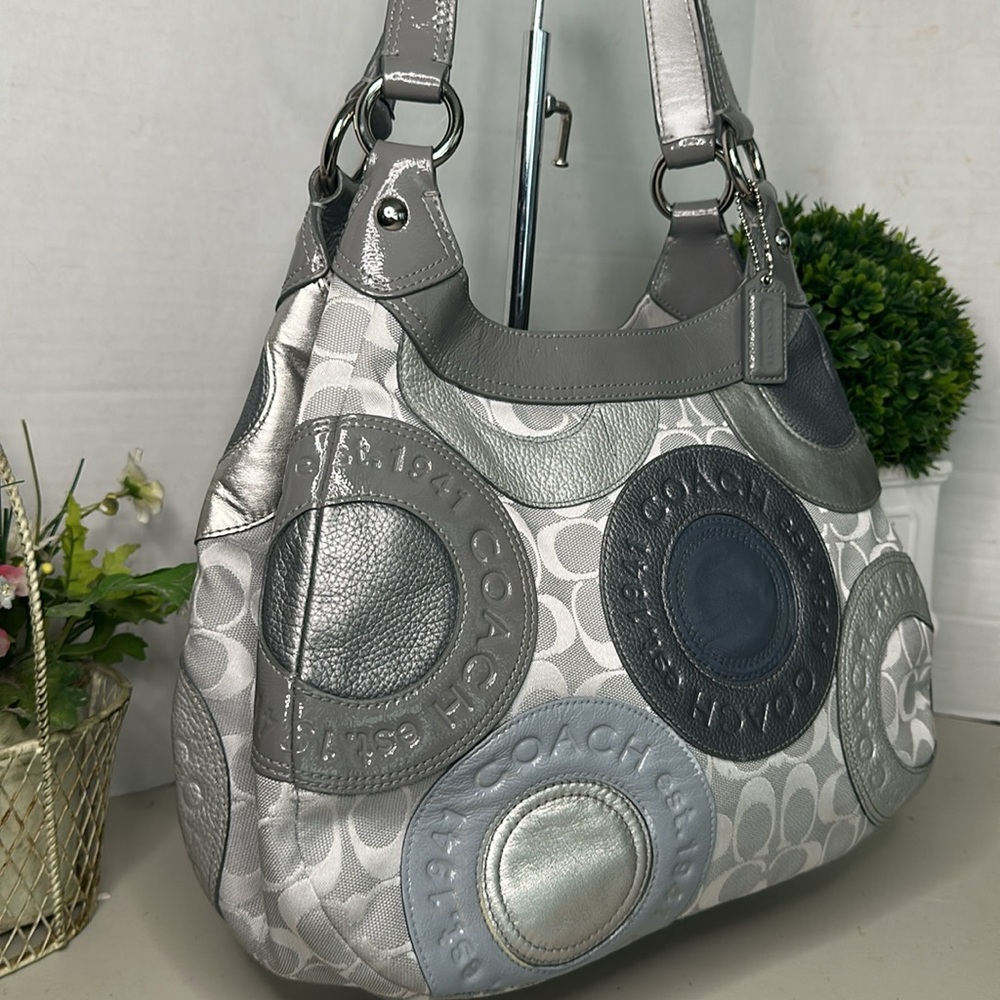 Coach Gray And Silver Patchwork Shoulder Bag - image 2